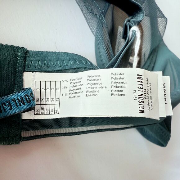 NWT Maison Lejaby Sin Embroidered Underwired Triangle Bra in Lagoon Teal 34D - Picture 8 of 8